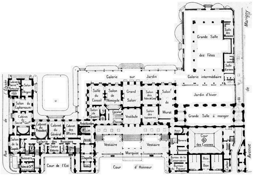 Plan du rez-de-chaussée du palais de l'Elysée.